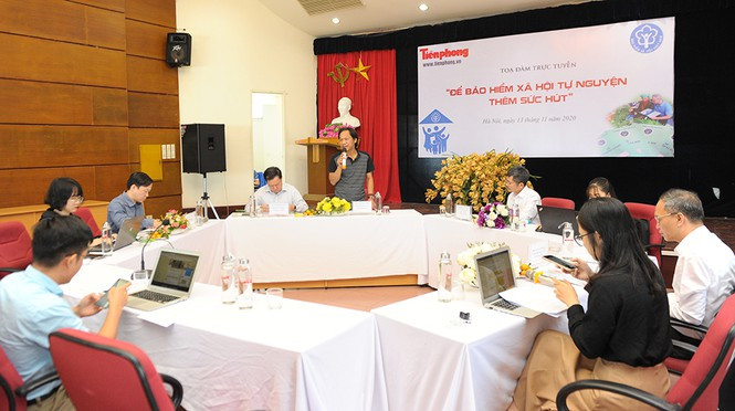 Toàn cảnh Toạ đàm trực tuyến với chủ đề: “Để Bảo hiểm Xã hội Tự nguyện thêm sức hút”, do Báo Tiền Phong phối hợp cùng BHXH Việt Nam thực hiện. Ảnh: Tuấn Nguyễn