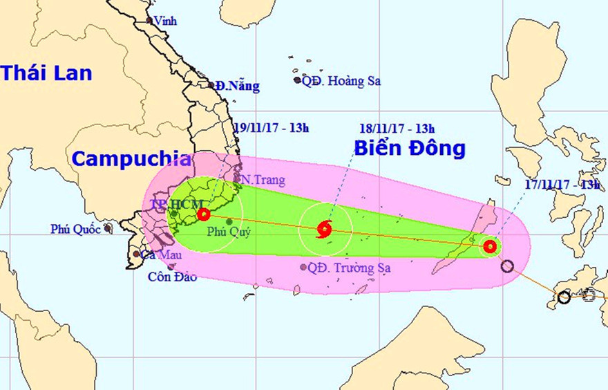 Sơ đồ hướng đi của áp thấp nhiệt đới