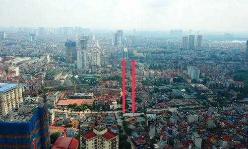 Dự án đường Đầm Hồng - Giáp Bát chạy qua đường Giải Phóng nối với đường Kim Đồng, nơi dự kiến làm hầm chui đến nay chưa được giải phóng mặt bằng. Ảnh: Phạm Hùng