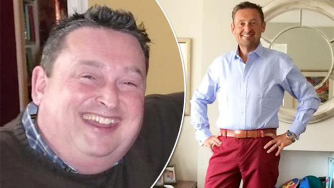 Justin nặng hơn 250 kg (trái) và sau khi giảm cân (phải). Ảnh: Express