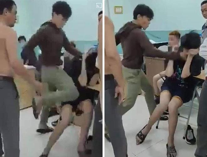 Bảo vệ dân phố "ra đòn" vô cùng tàn nhẫn với hai thiếu niên. Ảnh cắt từ clip