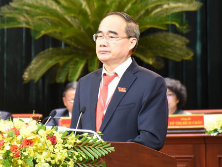 Ông Nguyễn Thiện Nhân phát biểu trong phiên làm việc trù bị Đại hội Đảng bộ TPHCM khóa XI sáng 14/10