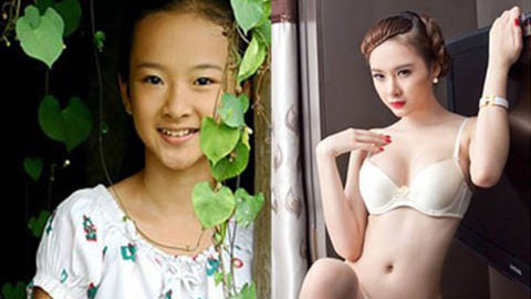 Hình ảnh ngây thơ lúc bé đối lập với vẻ gợi cảm hiện tại của Phương Trinh. 