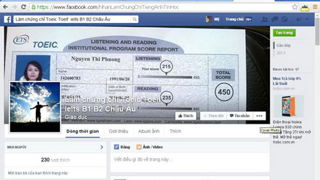 Trao đổi thông tin về việc mua bán các loại chứng chỉ tiếng Anh quốc tế trên mạng 