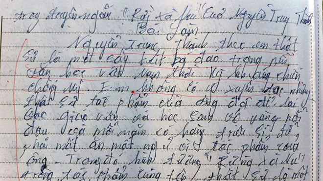 Bài kiểm tra Văn của học sinh lớp 12.