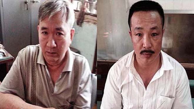 Nguyễn Hoàng Thịnh (trái) và Võ Xuân Dần (phải) tại cơ quan công an