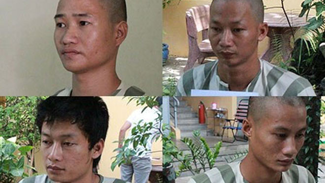 Lê Văn Hiếu, Trần Đức Phú, Trần Đức Dư và Bùi Văn Nguyên, các nghi can không phải là công nhân tham gia vụ gây rối, đốt phá, trộm cắp… Ảnh: Khampha