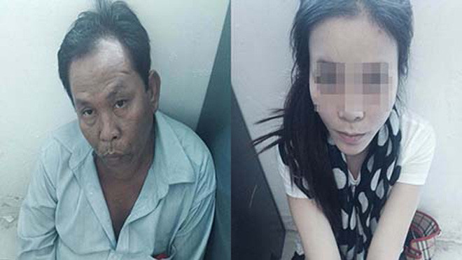 Đỗ Hữu Công (trái) và Huỳnh Thị Lệ Hằng (phải) khi bị bắt giữ