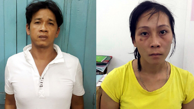 Cường và Mỹ tại cơ quan điều tra. Ảnh: Quốc Thắng.
