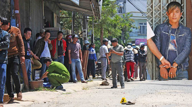 Trung (ảnh nhỏ) và hiện trường xảy ra vụ án mạng. Ảnh: Sài gòn Giải phóng.