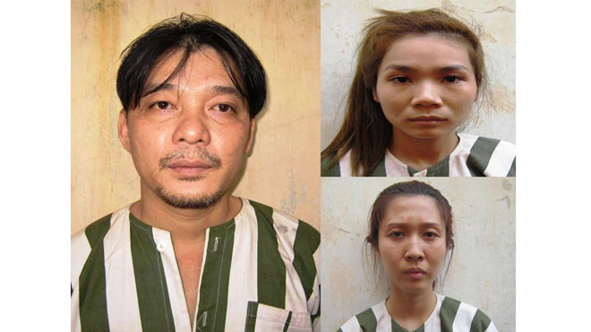 Các bị can Lê Văn Dũng, Lê Thụy Thùy Trang và Nguyễn Hoàng Minh Trang. Ảnh CA cung cấp