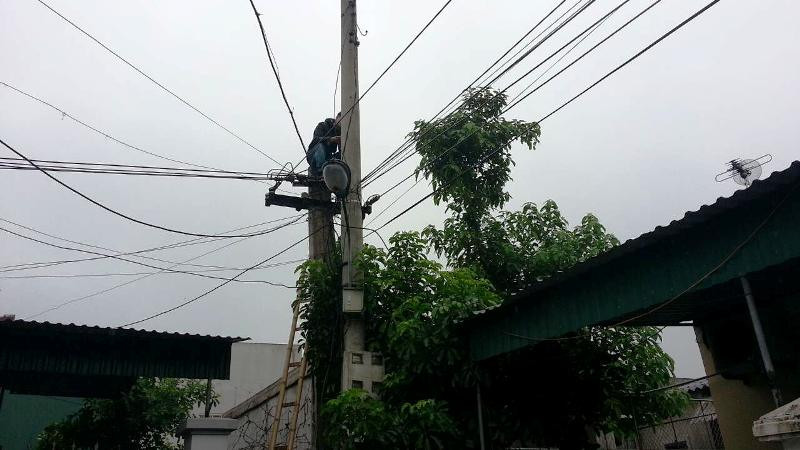 Nam thanh niên ngồi chót vót trên cột điện.