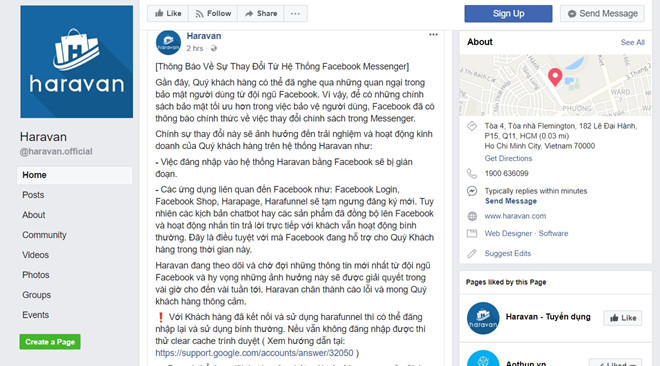 Một fanpage thông báo về tình trạng ảnh hưởng do Facebook đóng các API liên quan đến thông tin cá nhân.