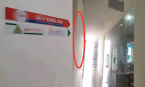 Biển hiệu của trung tâm Anh ngữ có cô giáo xưng mày tao, chửi học sinh là "lợn" đã bị gỡ bỏ biển hiệu (vị trí khoanh đỏ).