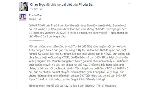 Bài toán trước đó đã được GS Ngô Bảo Châu chia sẻ trên trang cá nhân