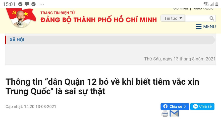 'Dân Quận 12 bỏ về khi biết tiêm vắc xin Trung Quốc' là thông tin sai sự thật