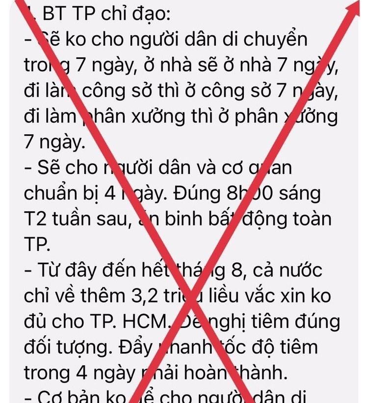 TPHCM ‘không cho người dân di chuyển trong 7 ngày’ là giả mạo