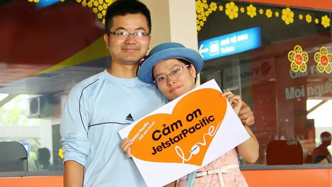 Một trong 14 cặp đôi may mắn được gặp nhau trong ngày Valentine qua sự chắp cánh của Jetstar Faciffic