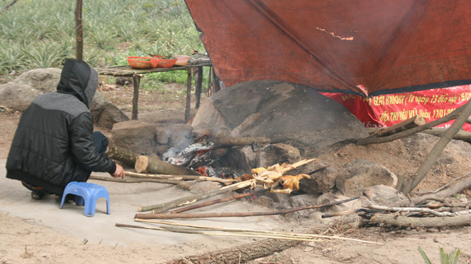 Gà 'cởi truồng' vây đường lên chùa Lôi Âm