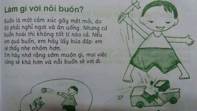 Phụ huynh lo ngại về cách dạy trẻ nhỏ giải tỏa nỗi buồn bằng bạo lực trong sách Phép lịch sự. Ảnh chụp màn hình. 