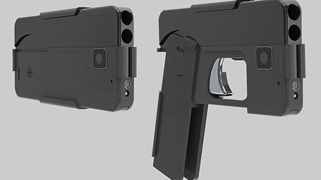 Khẩu súng ngắn khi gập tay cầm lại sẽ có hình dáng giống hệt một chiếc điện thoại iPhone. Ảnh: Ideal Conceal