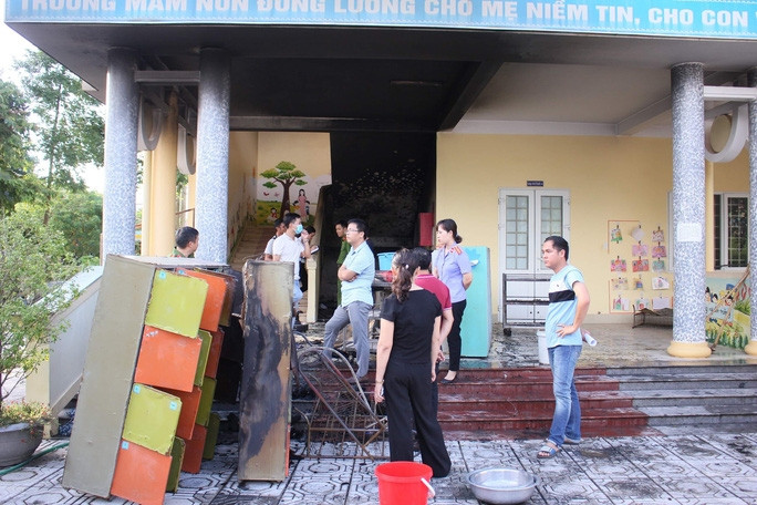 Hiện trường vụ cháy trường Mầm non Đông Lương chiều 7/9.