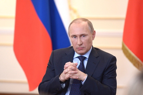 Tổng thống Nga Vladimir Putin trong buổi họp báo hôm qua ở ngoại ô Moscow. Ảnh: Reuters.