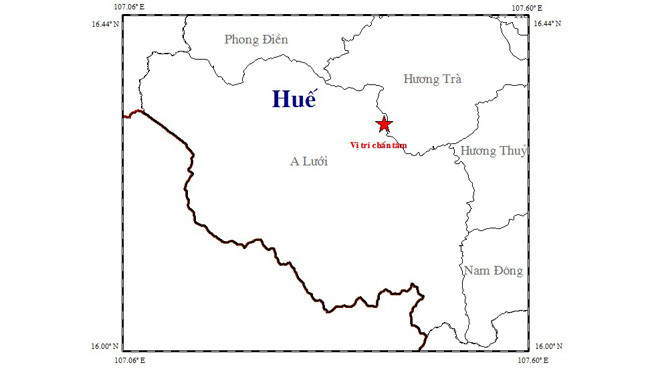 Bản đồ ghi nhận trận động đất nhỏ tại A Lưới tối 22/9