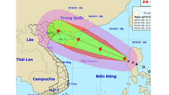 Dự báo đường đi và khu vực ảnh hưởng của bão. Ảnh: NCHMF.