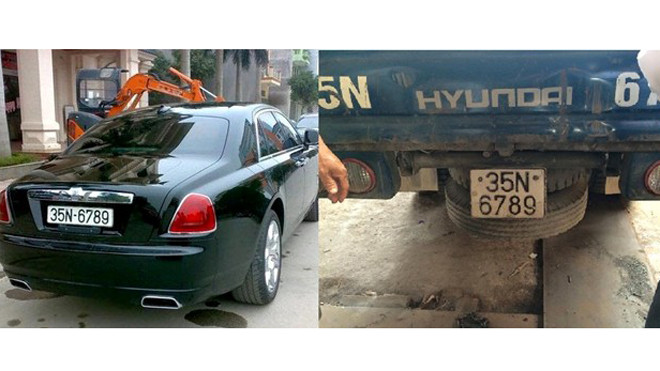 Chiếc xe siêu sang và ôtô tải cùng chung biển số 35N-6789. Ảnh: FB.