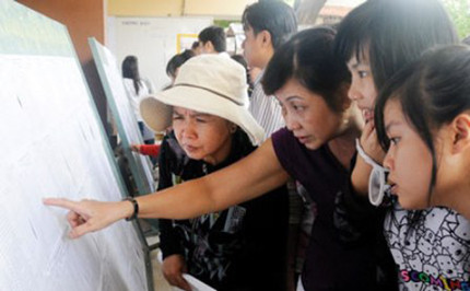 Phụ huynh xem thông tin tuyển sinh tại các trường. Ảnh: Quốc Định