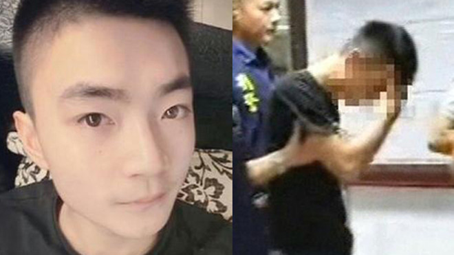  Vương Hân Dật. Ảnh phải: Hân Dật bị cảnh sát bắt giữ.