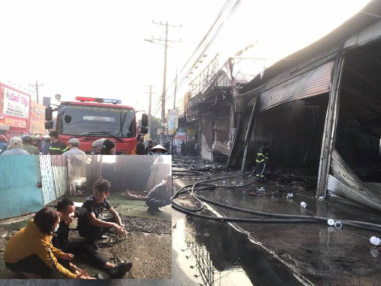 Nhiều người ôm mặt khóc nhìn lửa thiêu rụi đại lý xe máy và tiệm giày dép 