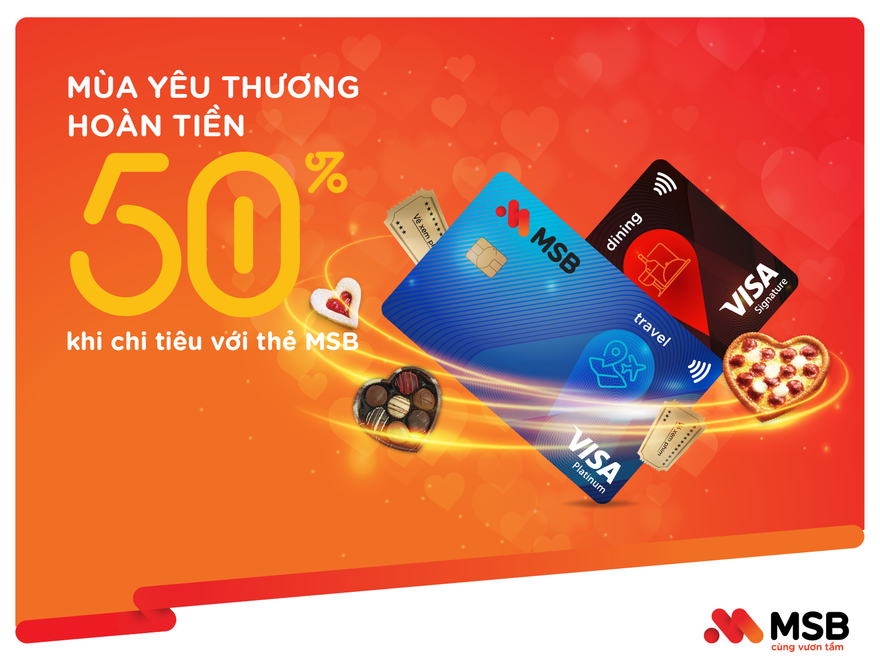 Đón mùa yêu thương với ưu đãi hoàn tiền 50% khi chi tiêu thẻ quốc tế MSB