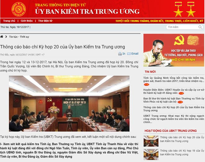  Nhiều kết luận của Ủy ban Kiểm tra Trung ương đã được đăng tải. 