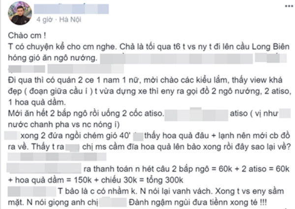 Chàng trai tâm sự bị "chặt chém" 300.000 đồng vì "dại" ăn ngô nướng, ngồi chiếu cầu Long Biên.
