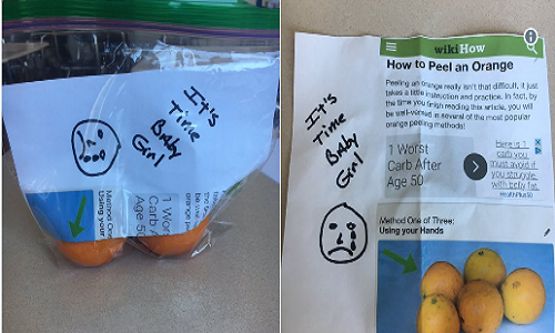 Túi cam và tờ giấy nhắn bố gửi Sullivan. Ảnh: Twitter