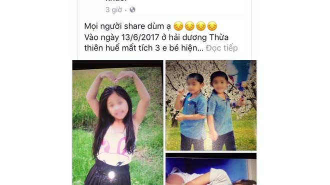 Cộng đồng mạng đã tích cực chia sẻ hình ảnh, thông tin các cháu bé bị mất tích.