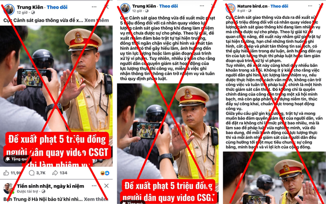 Hình ảnh do AI tạo ra đính kèm thông tin sai sự thật về việc phạt tiền người dân quay video CSGT khi đang làm nhiệm vụ. (Ảnh: CACC)