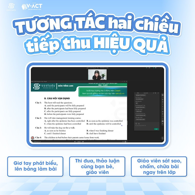 Các lớp học của SSStudy được tổ chức trực tuyến trên nền tảng ClassIn, tăng tính tương tác giữa giảng viên và học sinh.