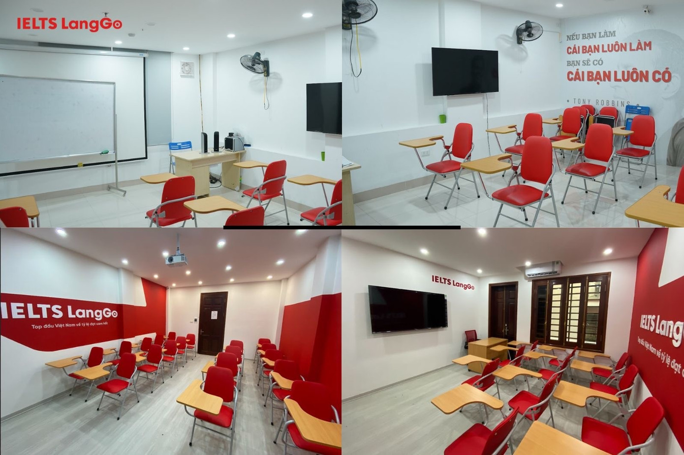 Không gian học tập rộng rãi, sạch sẽ và cơ sở vật chất hiện đại, đầy đủ tại các cơ sở của IELTS LangGo.