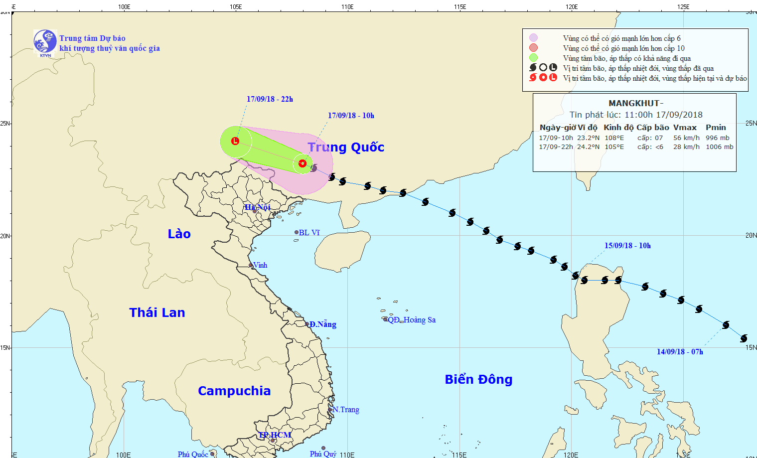 Đường đi của bão. Ảnh: nchmf