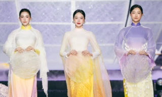 Hoa hậu Việt Nam Huỳnh Thị Thanh Thủy, Trần Tiểu Vy 'đọ sắc' với Lương Thùy Linh trong áo dài lụa của NTK Trung Đinh