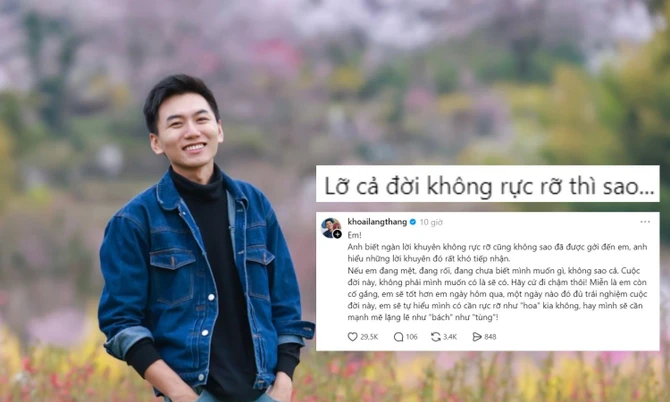 Bạn trẻ hỏi "Lỡ cả đời không rực rỡ thì sao?", Khoai Lang Thang đáp một câu giản dị