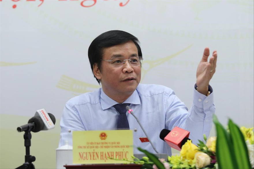 Tổng Thư ký Quốc hội trả lời báo chí tại buổi họp báo trước kỳ họp. Ảnh: Như Ý 