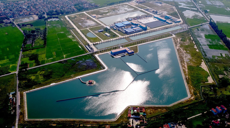 Nhà máy nước mặt sông Đuống nhìn từ trên cao. Ảnh: Mạnh Thắng