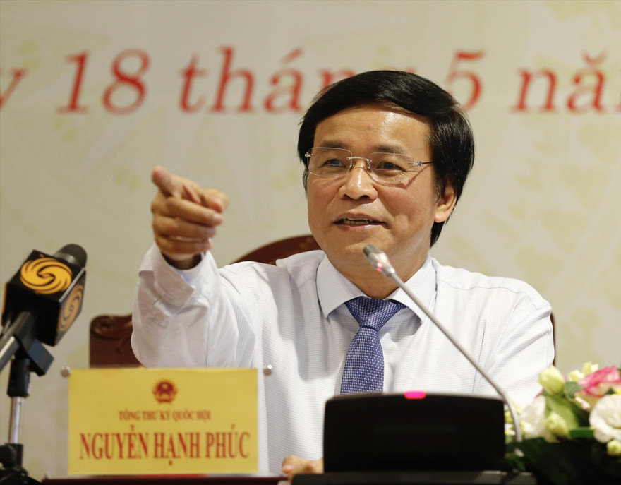 Tổng Thư ký Quốc hội Nguyễn Hạnh Phúc tại buổi họp báoẢnh: Như Ý