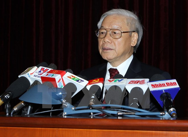 Tổng Bí thư Nguyễn Phú Trọng phát biểu bế mạc Hội nghị. Ảnh: Trí Dũng/TTXVN