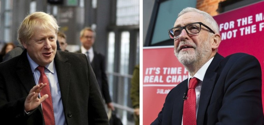 Thủ tướng Anh Boris Johnson (trái) và lãnh đạo Công đảng Jeremy Corbyn. Ảnh: AP 