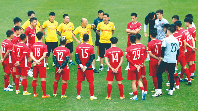 Đội tuyển Việt Nam trong một buổi tập gần đây ảnh: pv